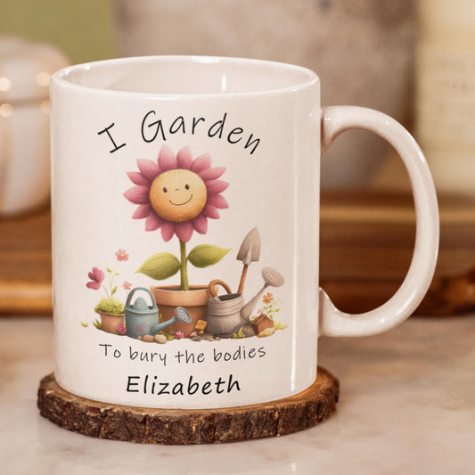 I garden mug on wood coaster