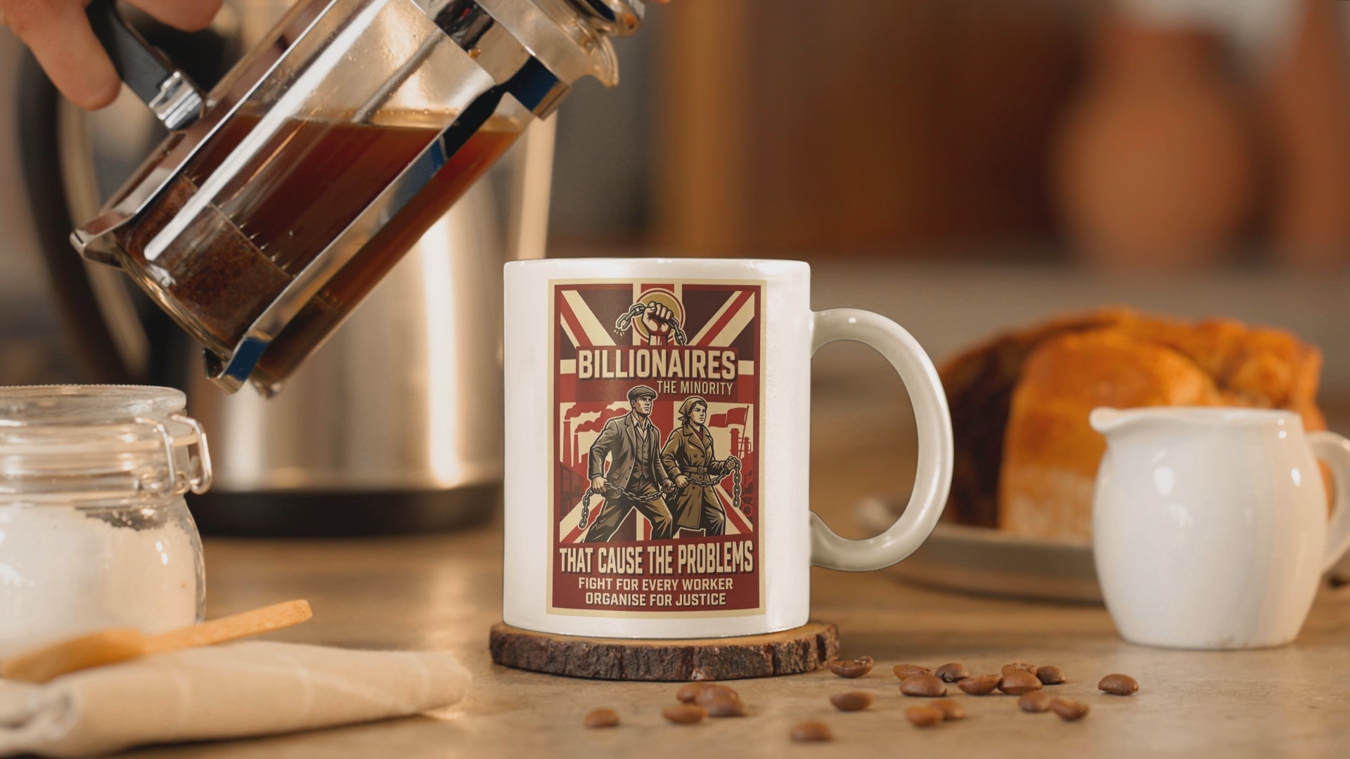 Socialist billionaires are problem mug being filled with coffee video. 