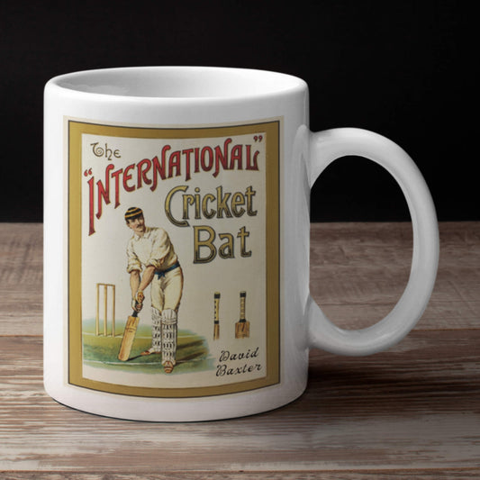 vintage style cricket mug wood worktop